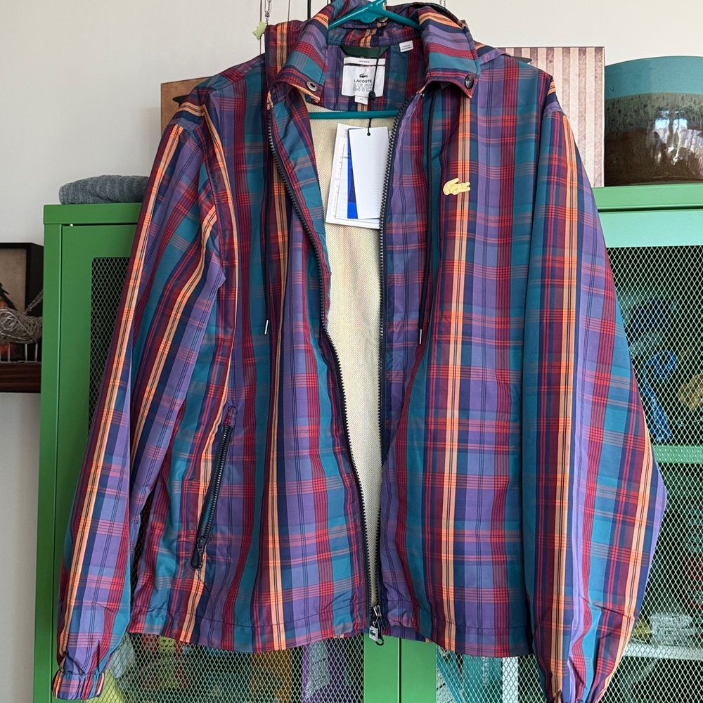 NWT Lacoste Multicolor Plaid lightweight Jacket